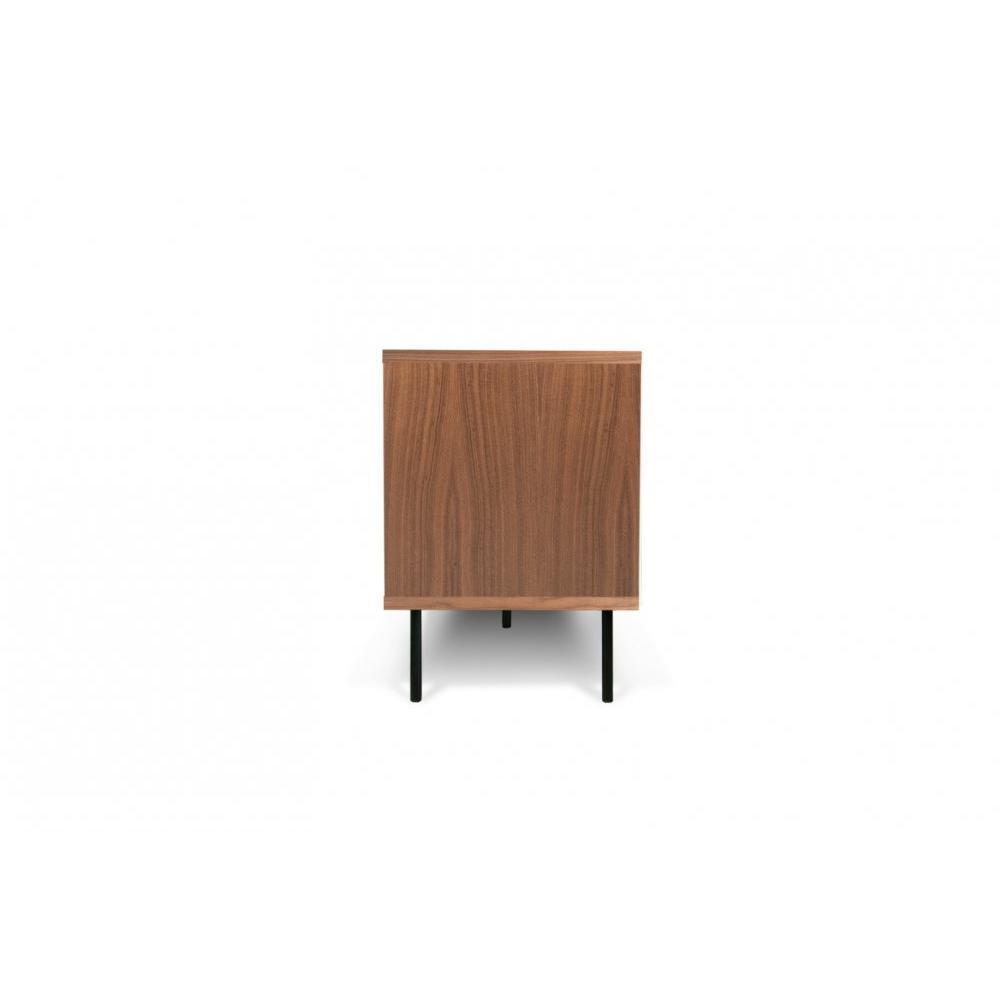DANN buffet design noyer avec 2 portes coulissantes blanches piétement acier noir