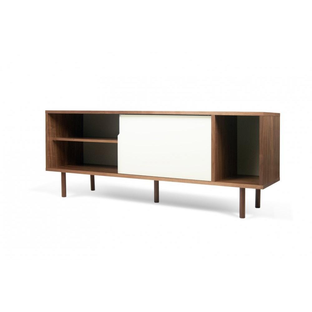 DANN buffet design noyer avec 2 portes blanches piétement noyer