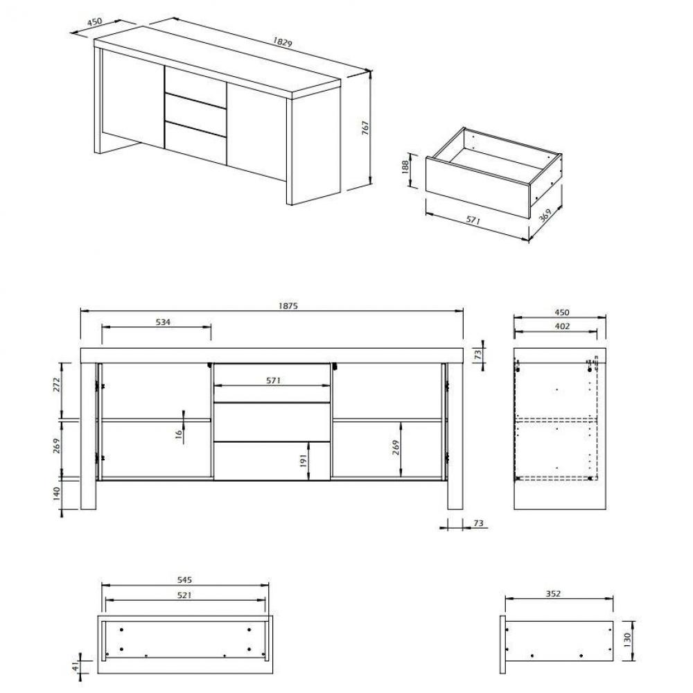 KOBE buffet design aspect béton 2 portes 3 tiroirs