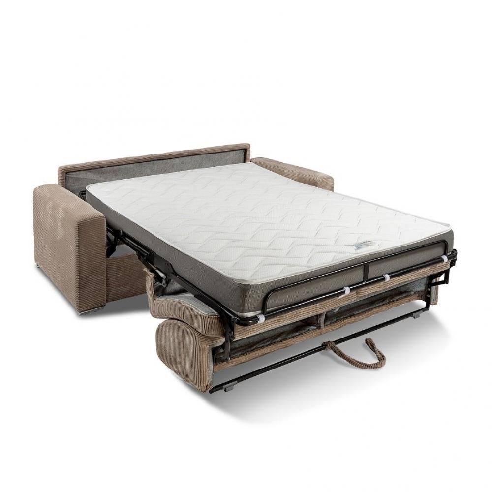 Canapé lit 3 places DREAMER convertible EXPRESS 140cm matelas 16 cm velours côtelé perle