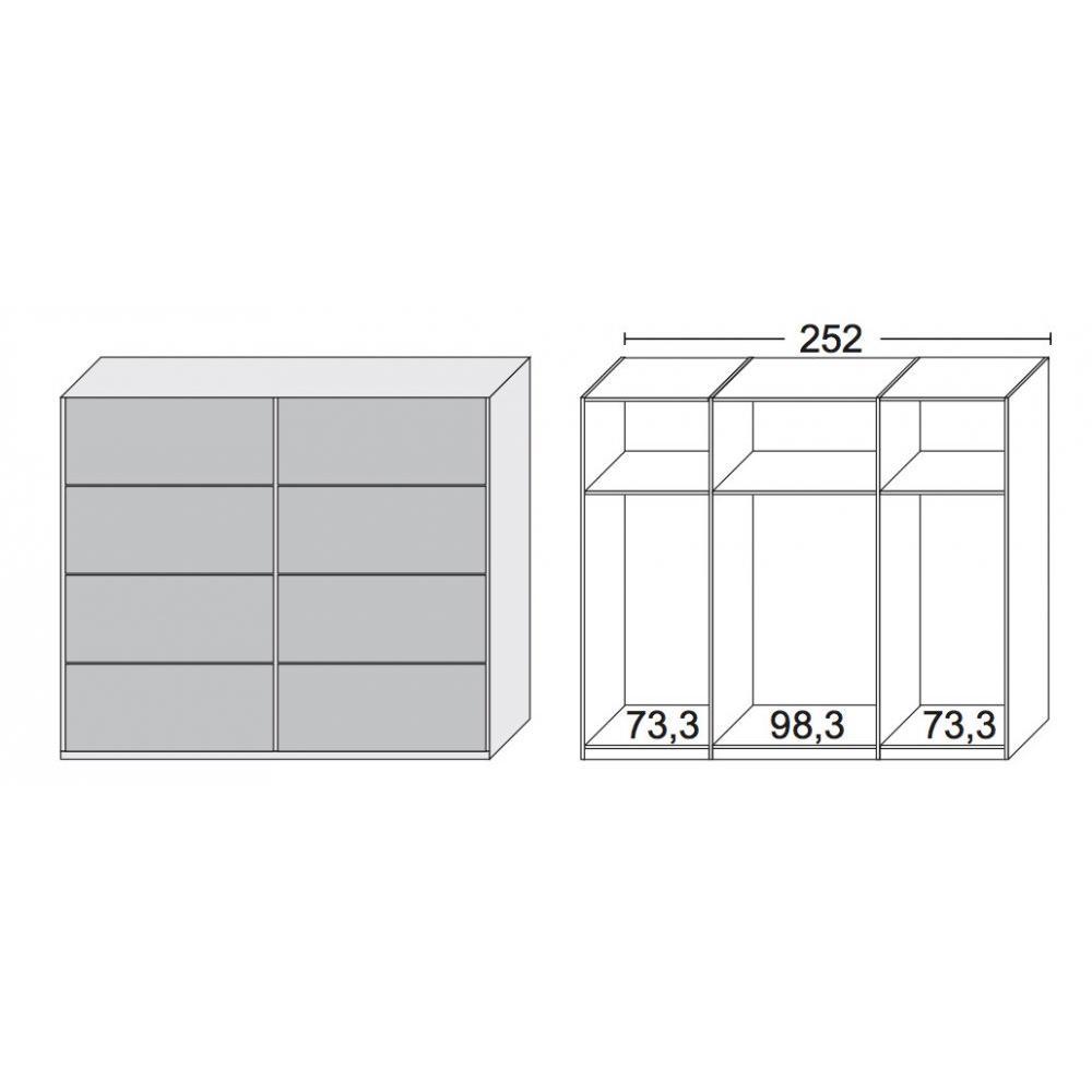Dressing KICK 252cm MIROIR et Cadre NOIR avec Portes Coulissantes 