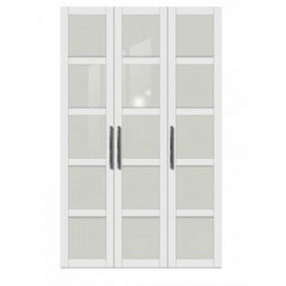 Dressing penderie MILAN trois portes à battant blanc avec carreaux en verre givré, corps blanc mat.
