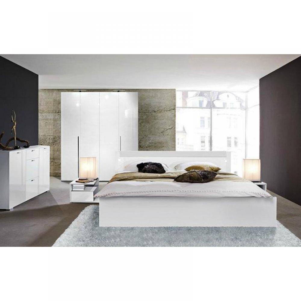 Dressing penderie MILAN trois portes à battant blanc avec carreaux en verre givré, corps blanc mat.