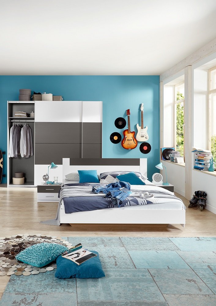 Armoire THALIA portes coulissantes 225 cm blanc / gris graphite