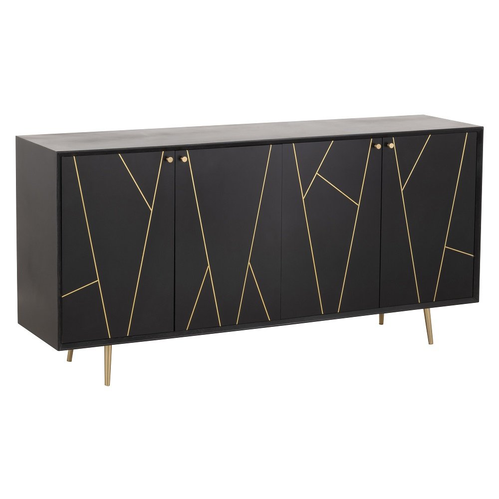 Dressoir design PIKA 160 cm couleur noir et or 4 portes 