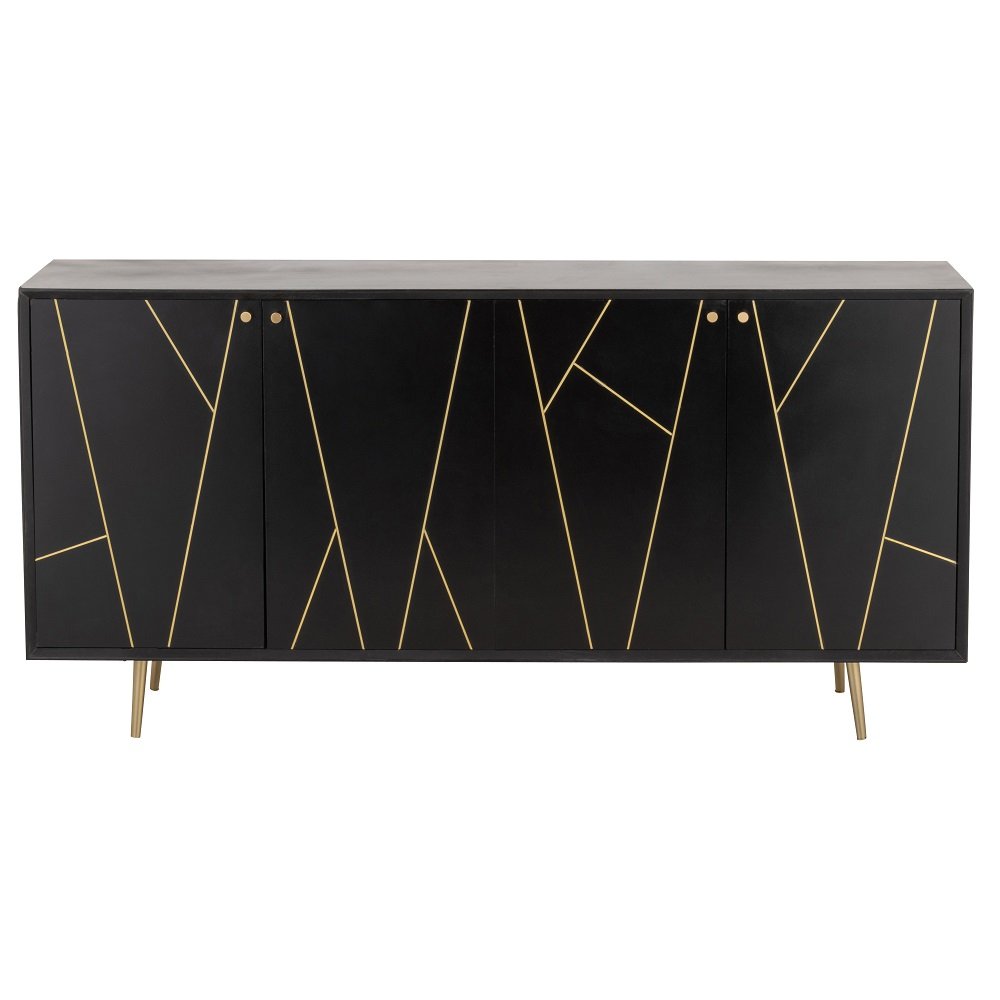 Dressoir design PIKA 160 cm couleur noir et or 4 portes 