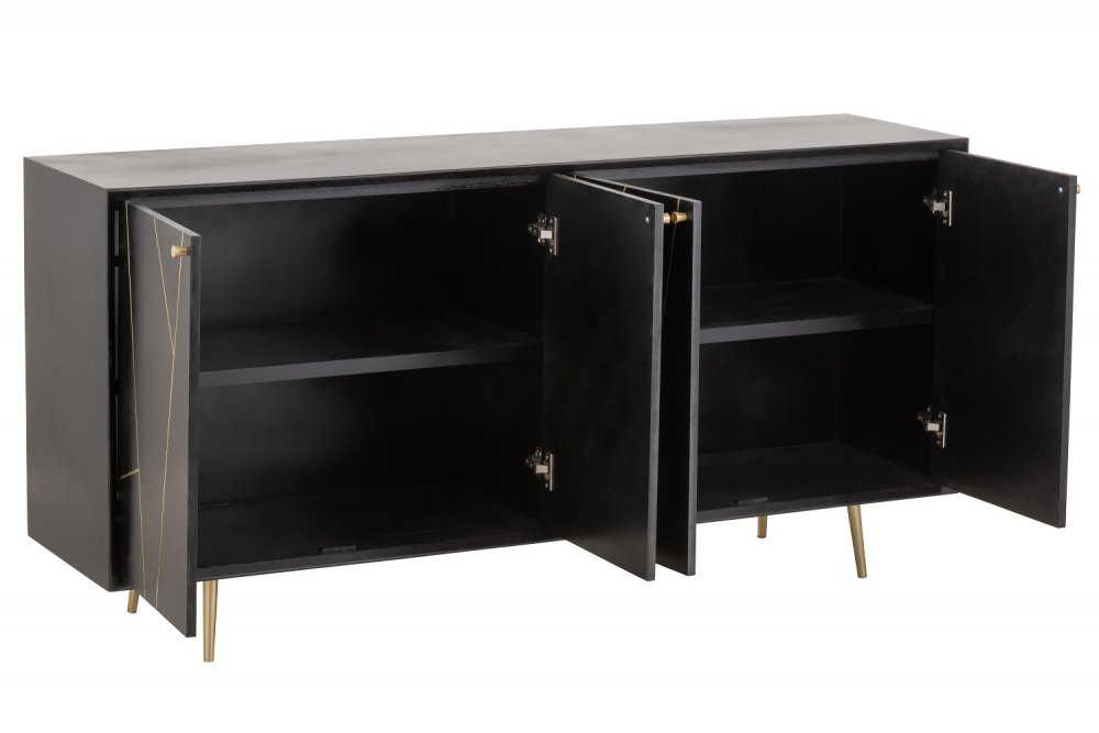 Dressoir design PIKA 160 cm couleur noir et or 4 portes 