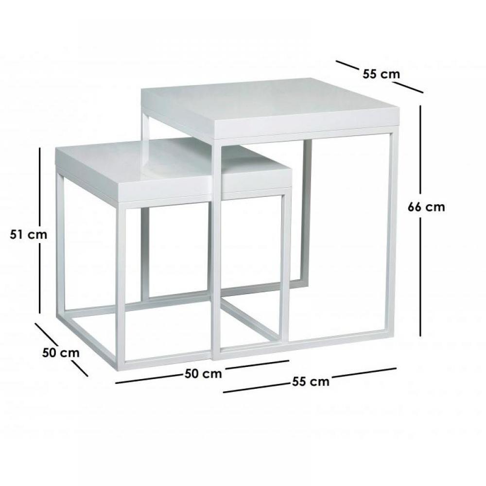 lot de 2 tables gigognes DUKE laquées blanc brillant, piétement blanc