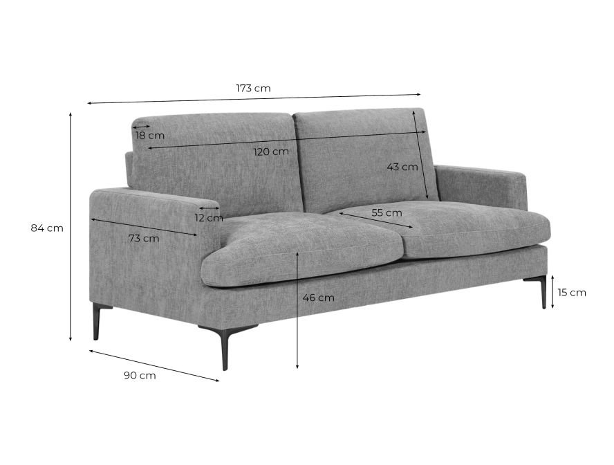 Ensemble canapé droit 3+2 places LANA tissu bleu pieds métal