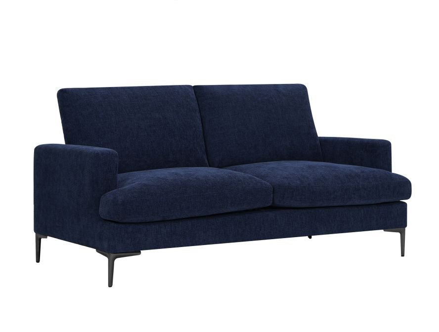 Ensemble canapé droit 3+2 places LANA tissu bleu pieds métal