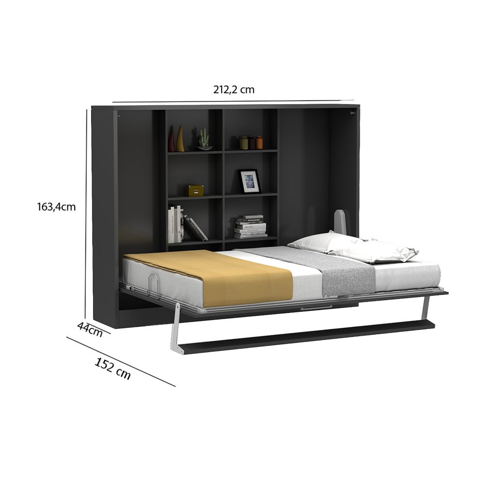 Lit escamotable horizontal avec surmeuble MULTIMO couchage 140x200cm anthracite
