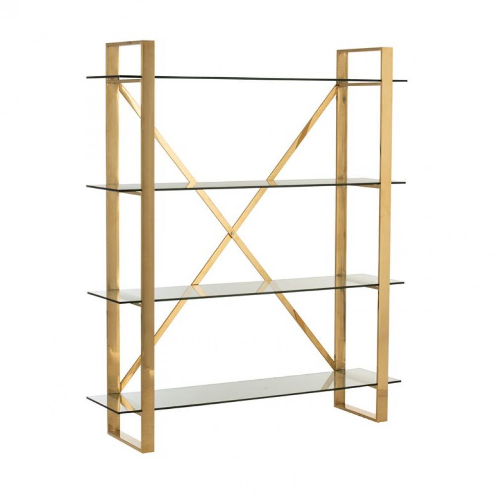 Etagère FELO 4 niveaux acier inoxydable doré / verre