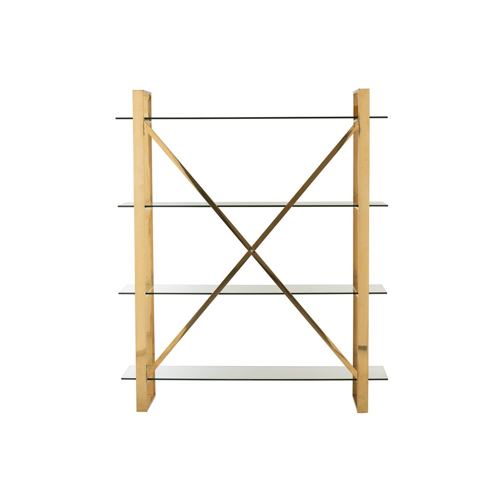 Etagère FELO 4 niveaux acier inoxydable doré / verre