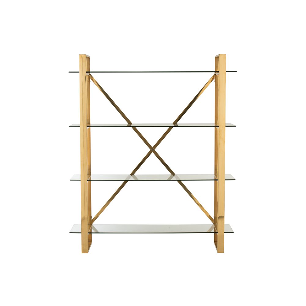 Etagère FELO 4 niveaux acier inoxydable doré / verre