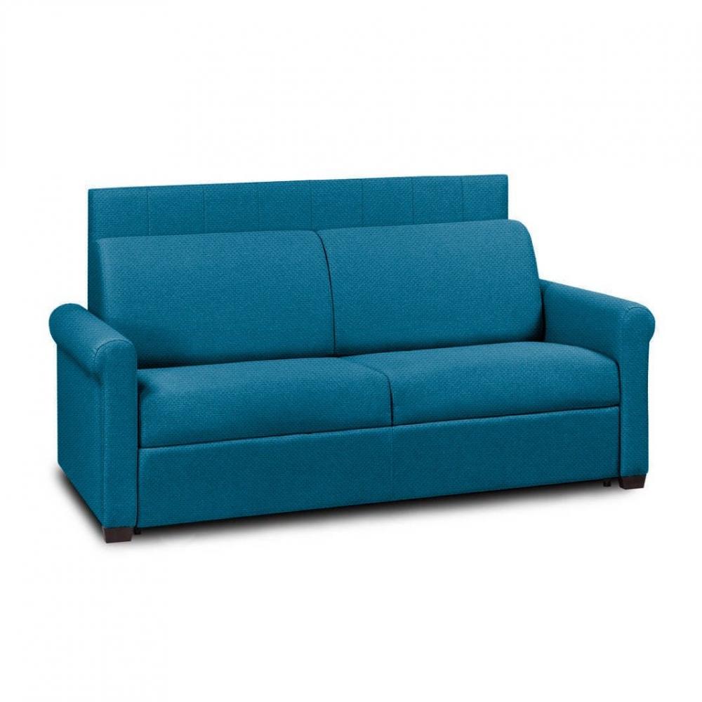 Canapé lit OPERA 4 places EXPRESS LATTES 160cm matelas 16 cm tête de lit intégrée velours  bleu turquoise