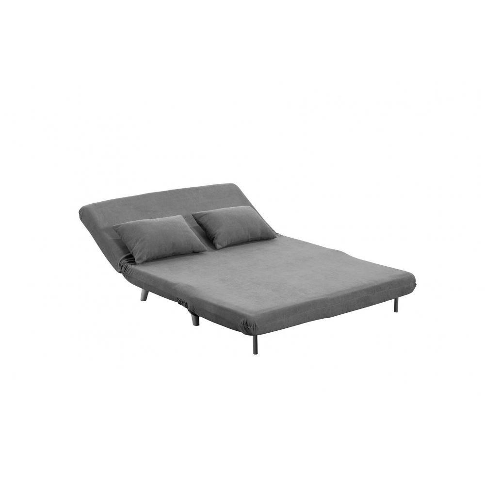 Canapé 2 places convertible design scandinave ULTRECHT pieds chêne clair tissu microfibre bleu clair