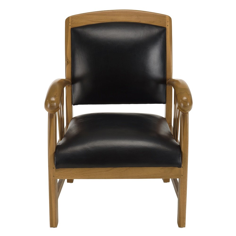 Fauteuil DAK en Cuir Noir et Teck Style Colonial