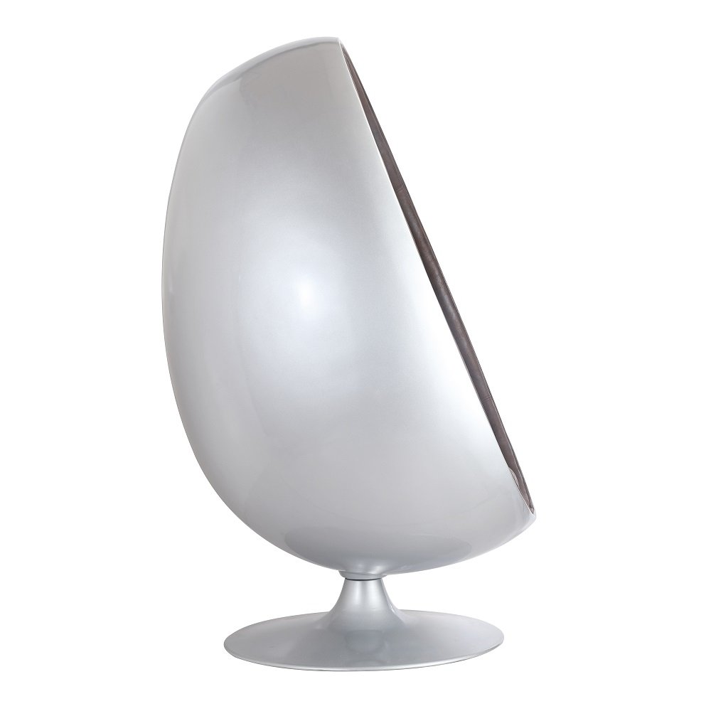 Fauteuil pivotant Oeuf, Egg chair coque gris satiné / intérieur microfibre marron vintage Design 70
