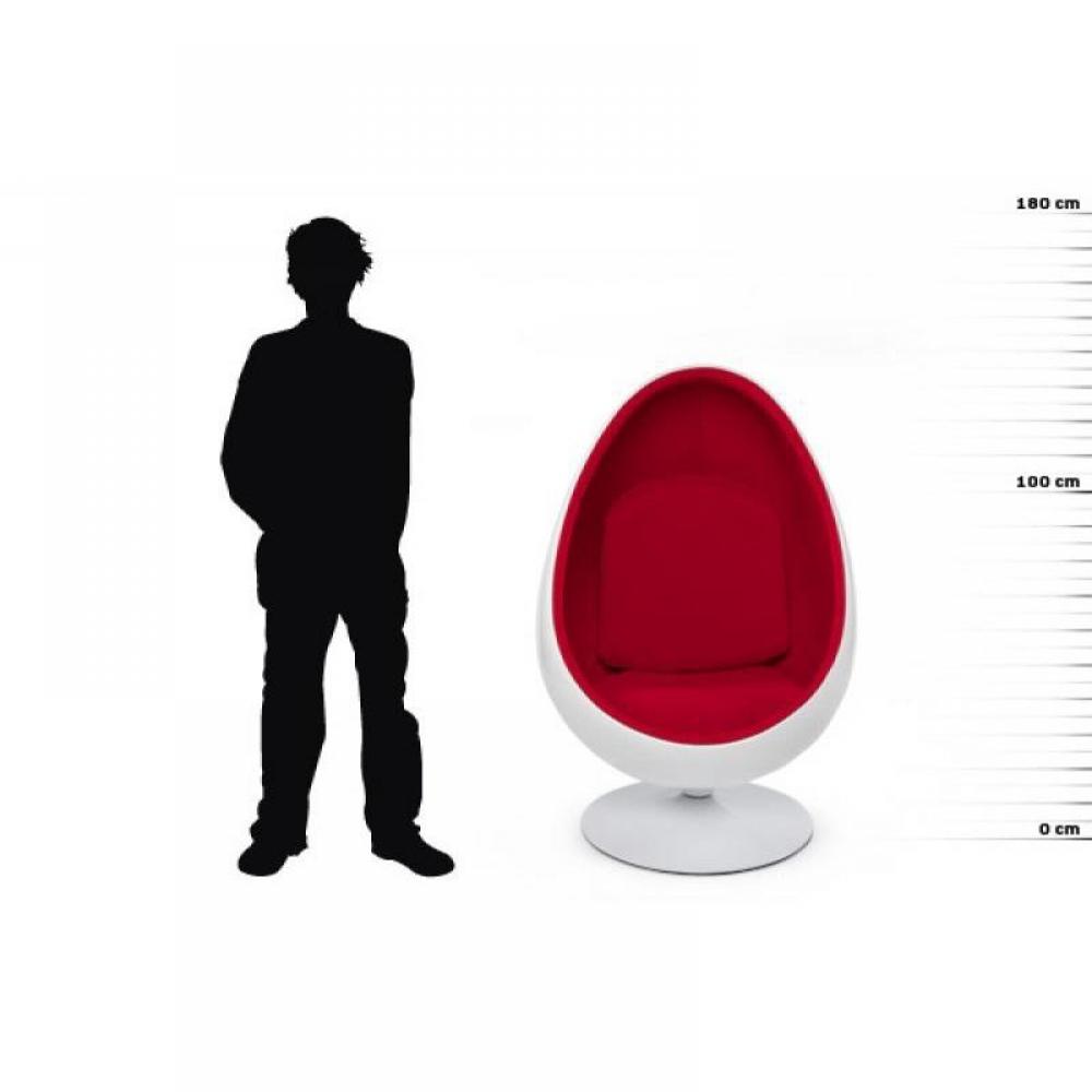 Fauteuil pivotant Oeuf, Egg chair coque blanche / intérieur feutrine rouge Design 70