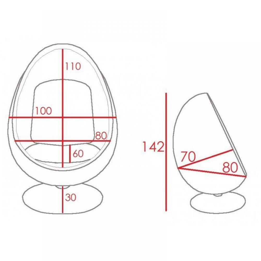 Fauteuil pivotant Oeuf, Egg chair coque blanche / intérieur feutrine rouge Design 70