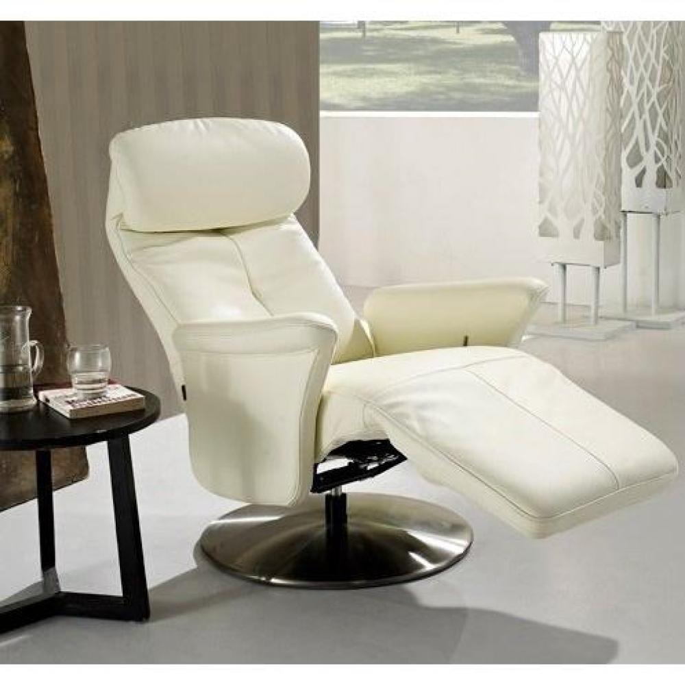 ADAM fauteuil relax, cuir vachette blanc