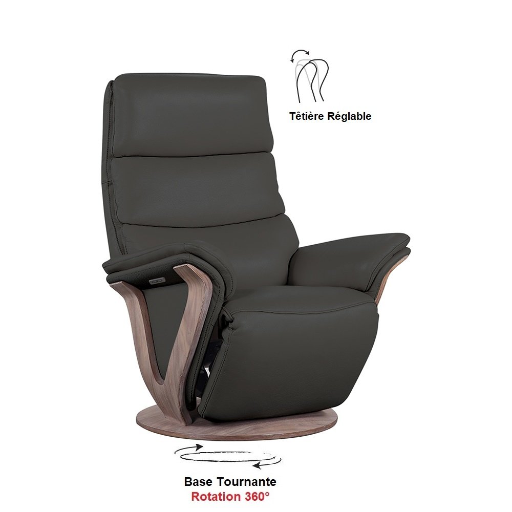 Fauteuil relax électrique FAUCON bi moteur coloris gris anthracite piètement pivotant