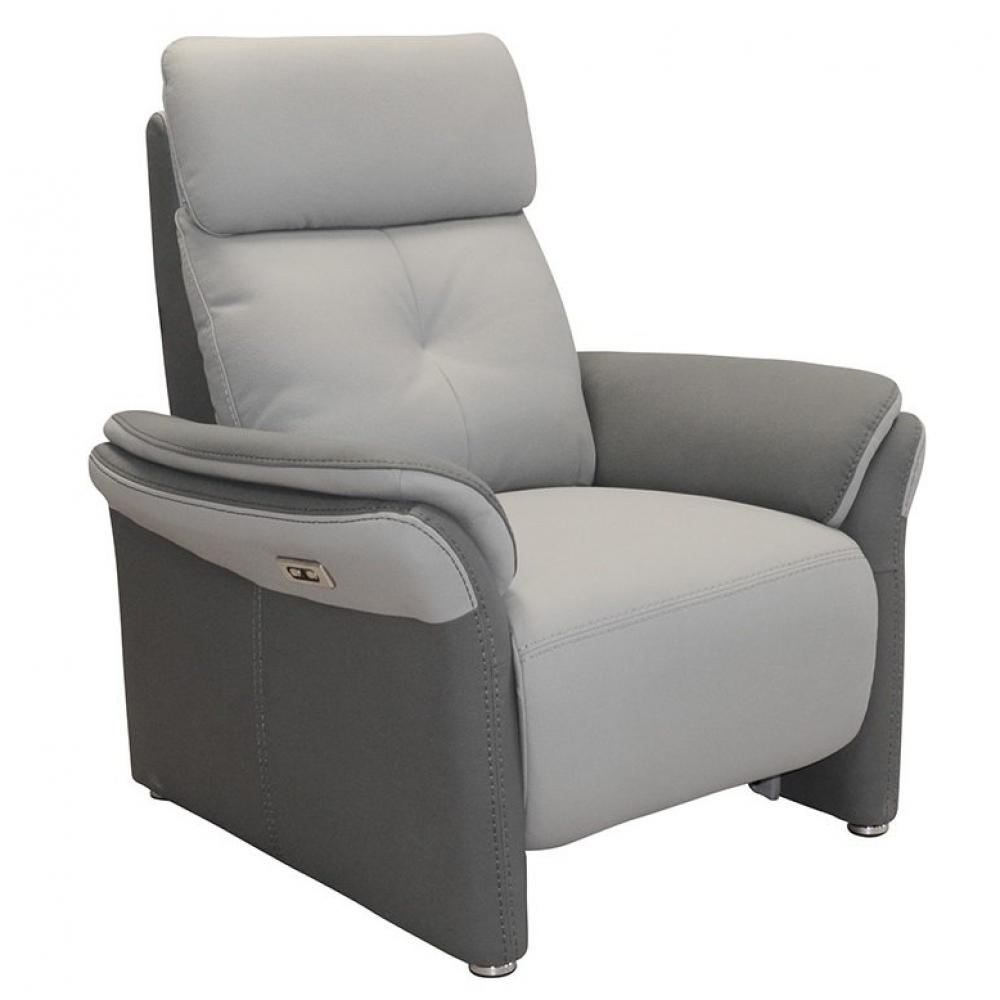 Fauteuil relax électrique GELLIN microfibre gris perle / plomb têtière électrique