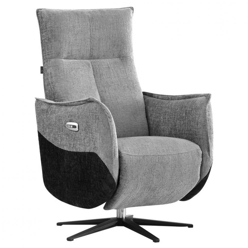 Fauteuil relax pivotant bi moteur CROWN tissu chenillé bi-color gris anthracite & carbone