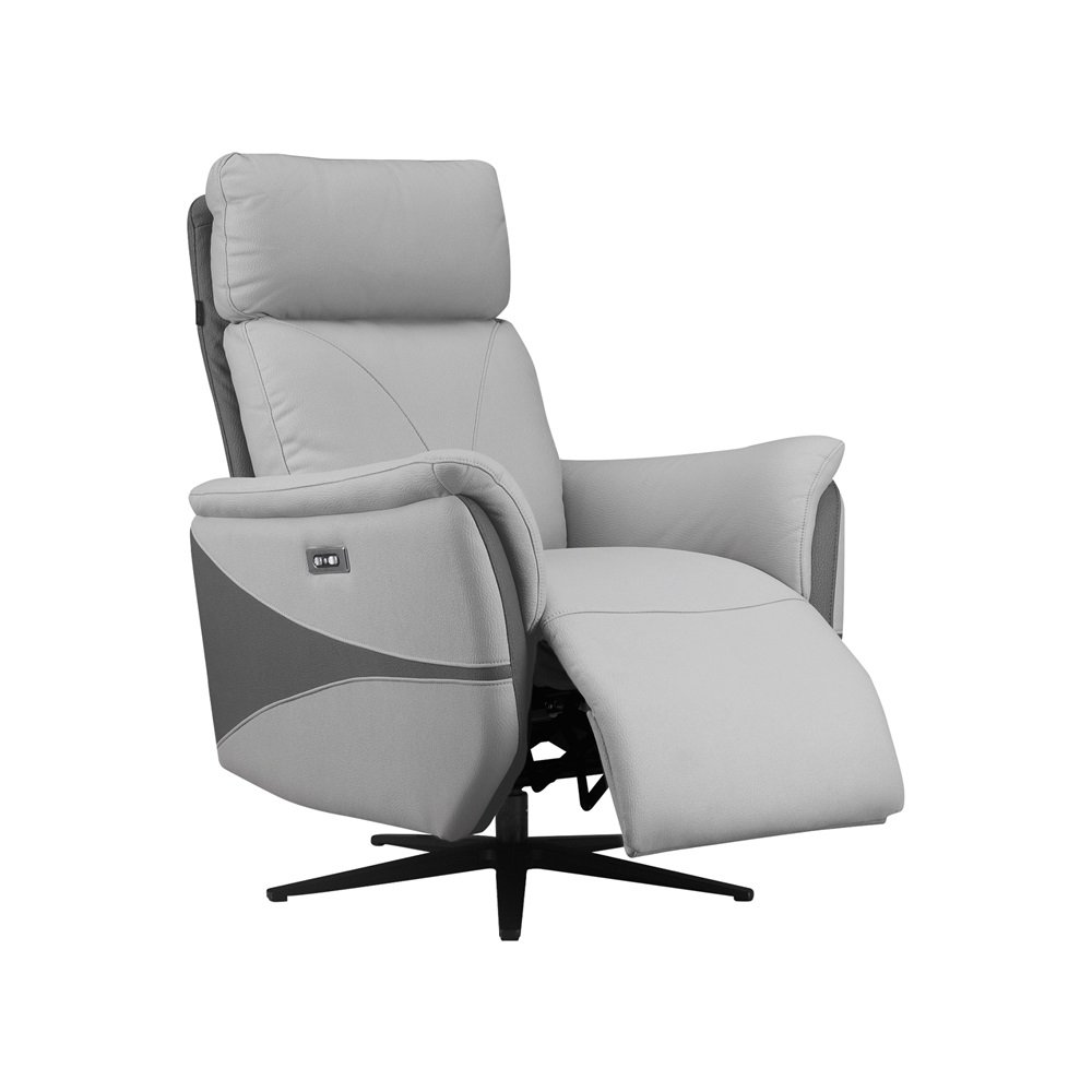 Fauteuil relax électrique pivotant STELLAR bi moteur micro peau gris clair & gris foncé