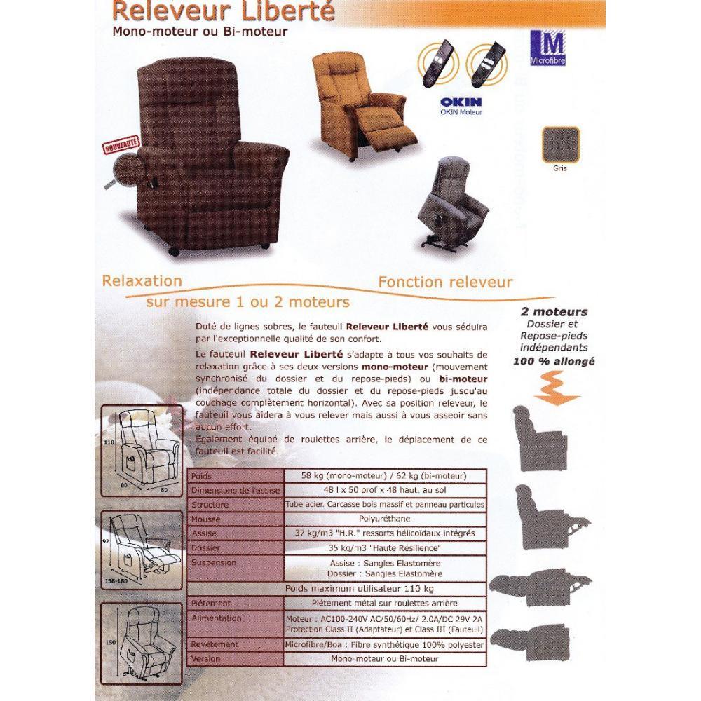 FREEDOM fauteuil relax et releveur électrique (bi-moteur) microfibre gris