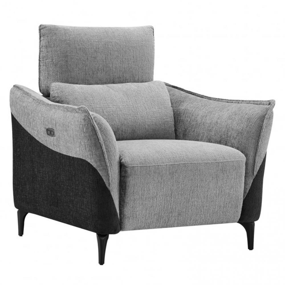 Fauteuil relaxation électrique CROWN tissu chenillé gris anthracite et carbone