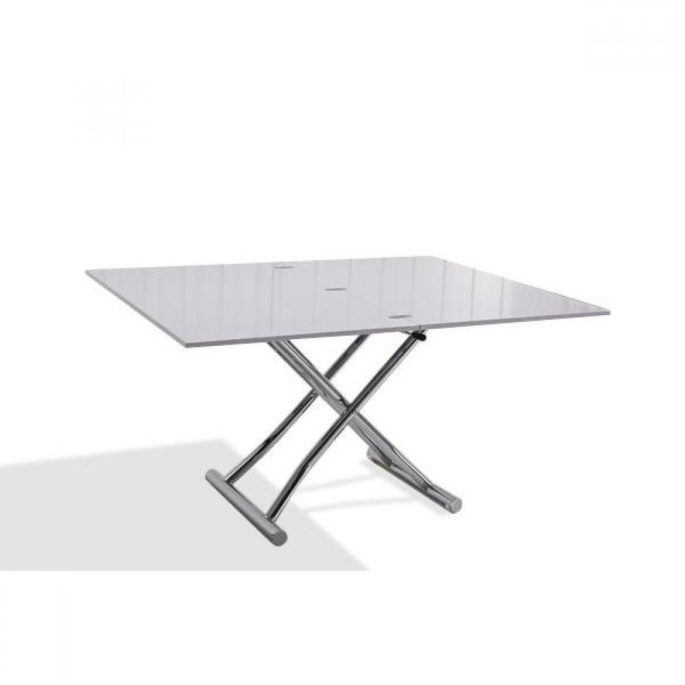 Table basse relevable extensible HIGH and LOW blanc brillant. Petite taille compacte.
