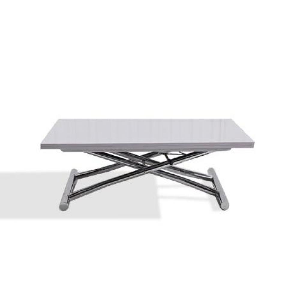 Table basse relevable extensible HIGH and LOW blanc brillant. Petite taille compacte.