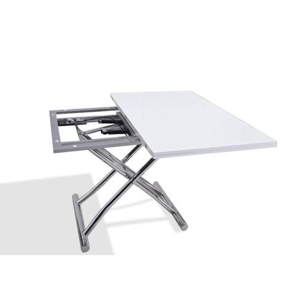 Table basse relevable extensible HIGH and LOW blanc brillant. Petite taille compacte.
