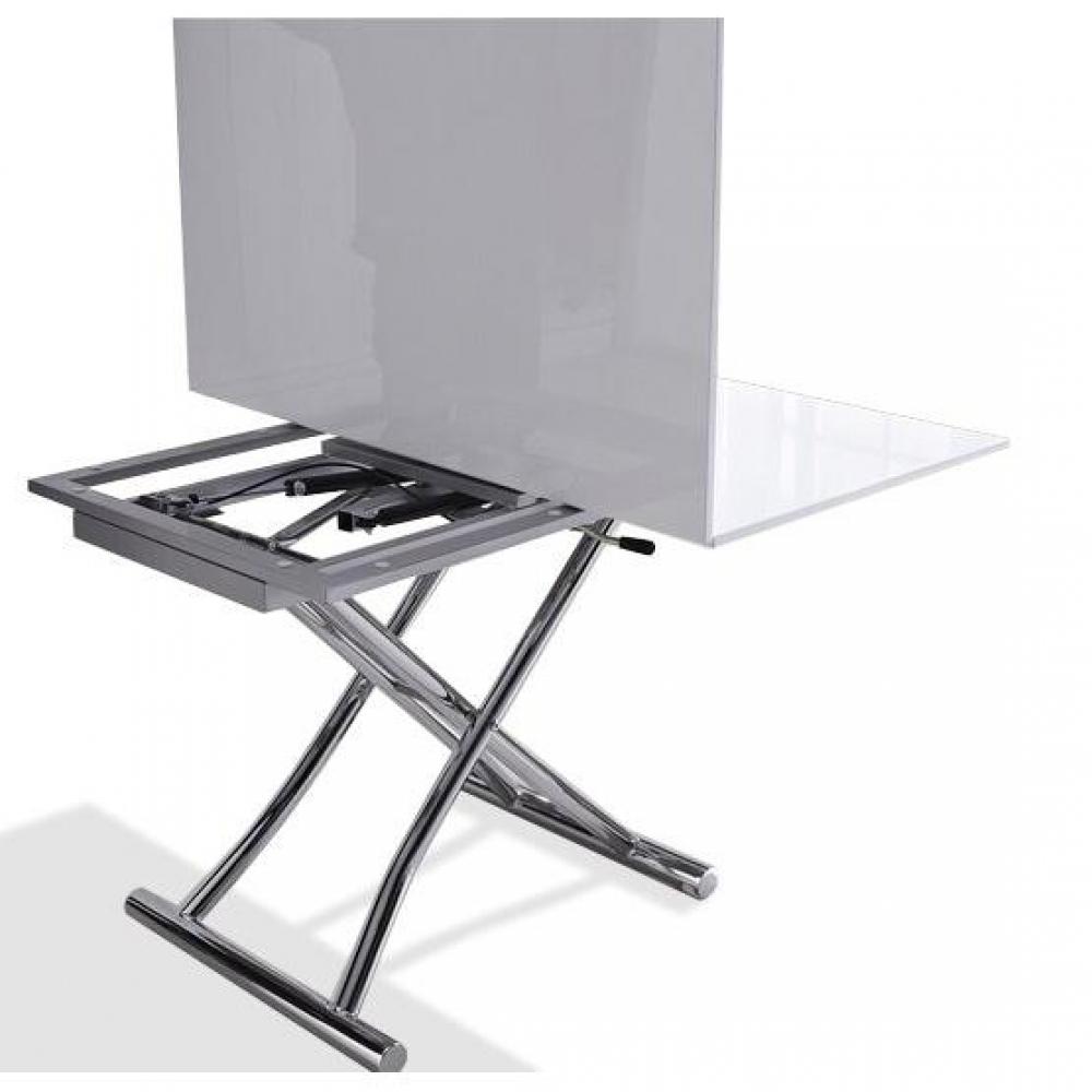 Table basse relevable extensible HIGH and LOW blanc brillant. Petite taille compacte.