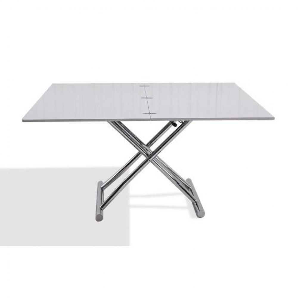 Table basse relevable extensible HIGH and LOW blanc brillant. Petite taille compacte.