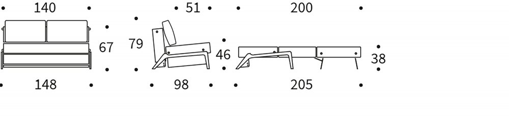 Canapé convertible lit 140 cm ILB 500 chêne fumé tissu Mahoga Dark Blue