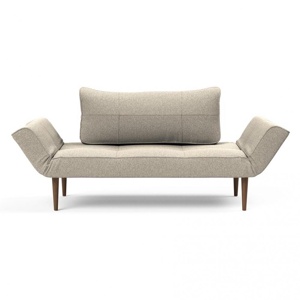 Canapé lit ZEAL STYLETTO acier piétement chêne laqué foncé tissu bouclé beige