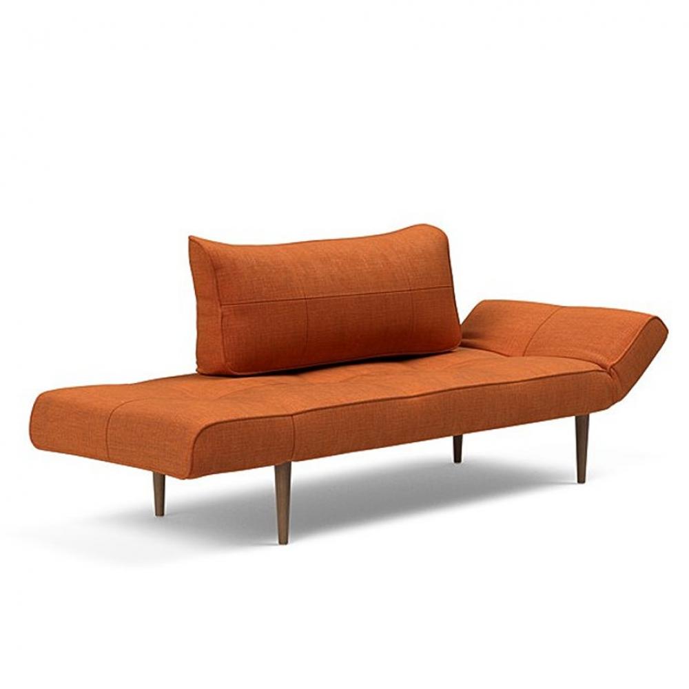Canapé lit  ZEAL STYLETTO cadre acier piétement chêne foncé tissu Esina Rust Orange