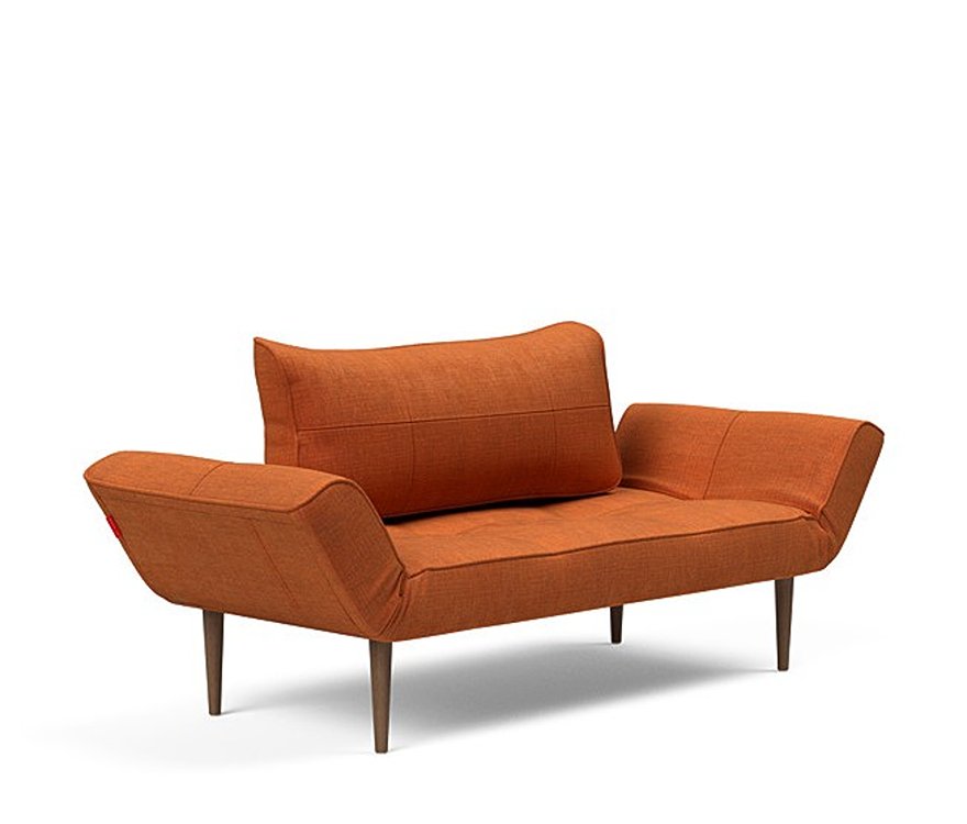 Canapé lit  ZEAL STYLETTO cadre acier piétement chêne foncé tissu Esina Rust Orange