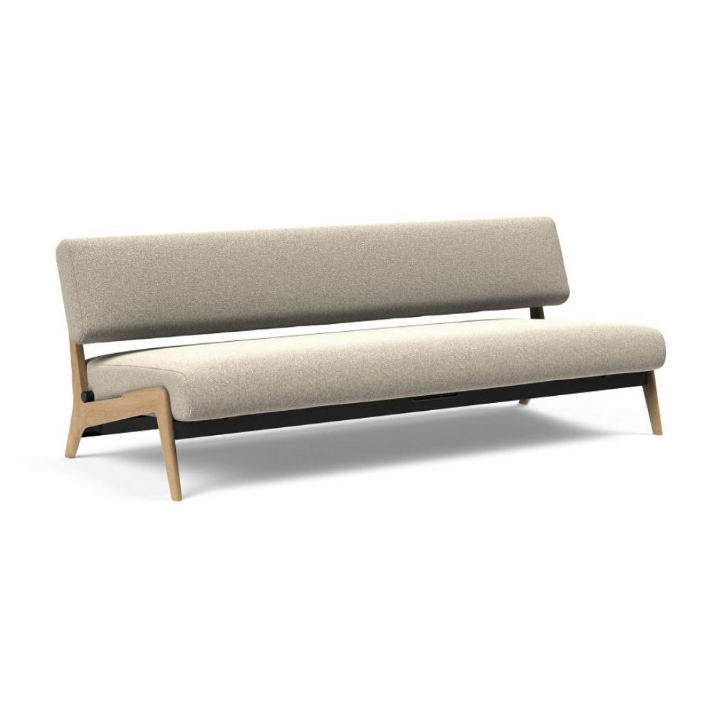  Canapé convertible Lit de repos NOLIS  piétement Chêne laqué  tissu Bouclé Beige 