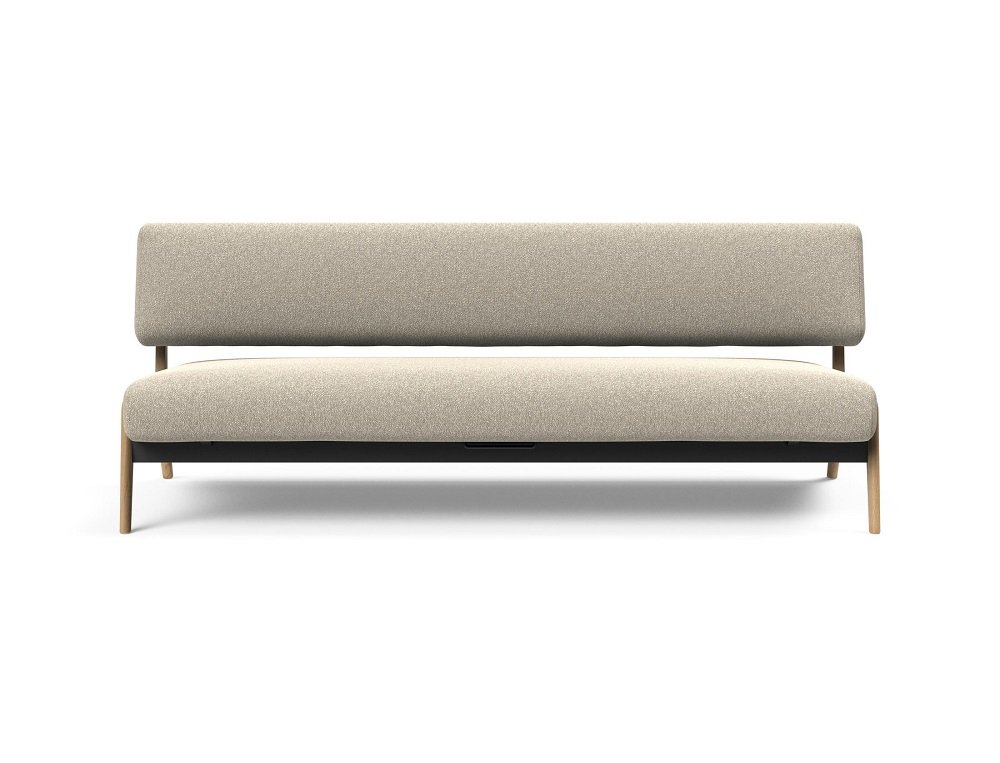  Canapé convertible Lit de repos NOLIS  piétement Chêne laqué  tissu Bouclé Beige 