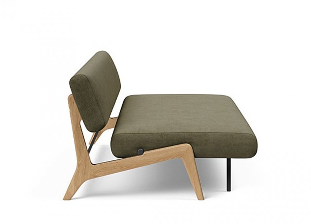  Canapé convertible Lit de repos NOLIS  piétement Chêne laqué  tissu Cordufine Pine Green