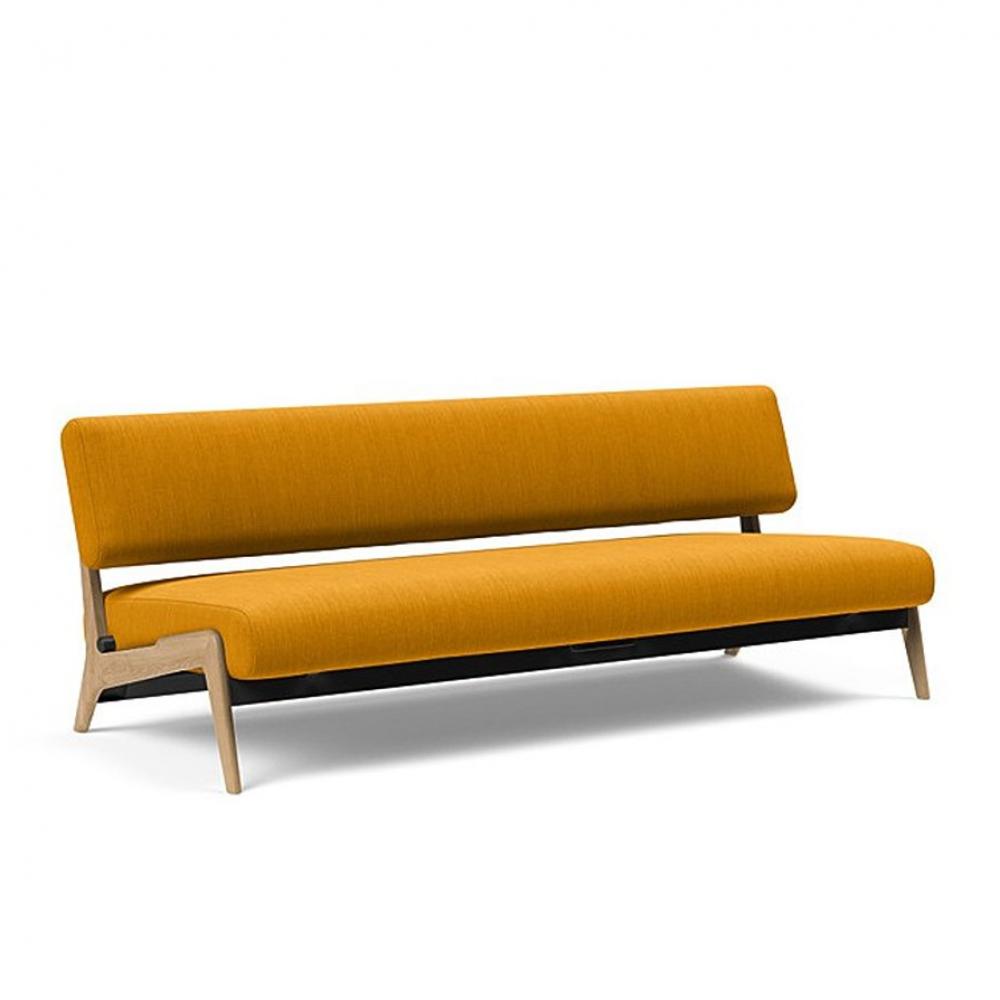  Canapé convertible Lit de repos NOLIS  piétement Chêne laqué  tissu Elegance Curry 