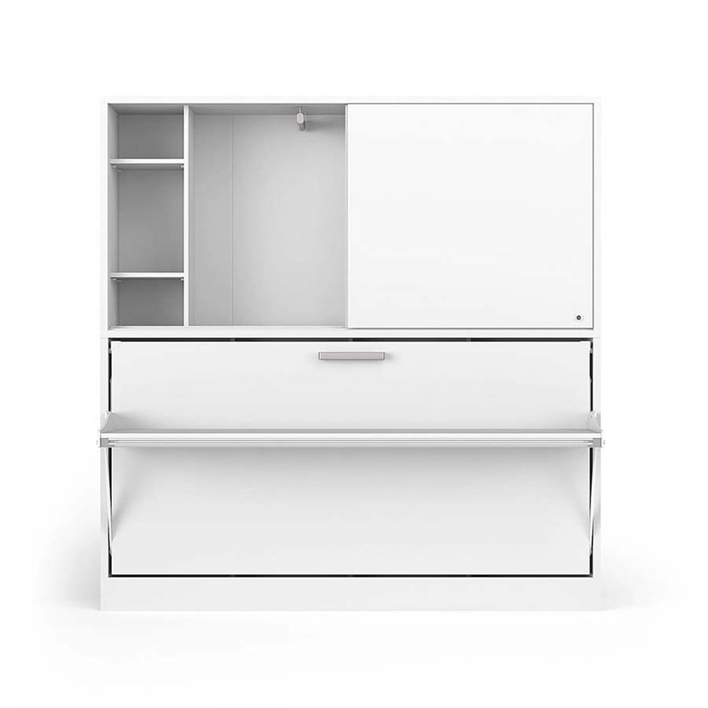 Lit bureau escamotable horizontal avec surmeuble ACADEMY DESK couchage 90x200cm turquoise gris et blanc