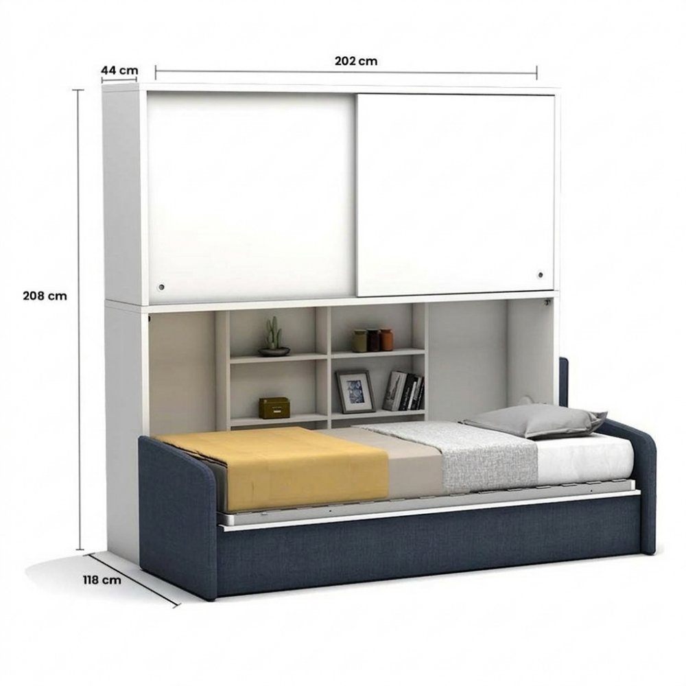 Lit canapé escamotable horizontal avec surmeuble ACADEMY SOFA couchage 90x200cm blanc