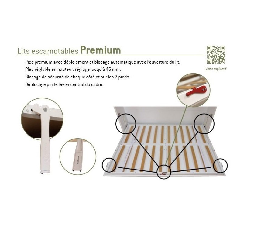 Lit escamotable horizontale 2 portes coulissantes 90 x 190 cm canapé tiroirs intégrés pour matelas de 24 cm hauteur 240 cm