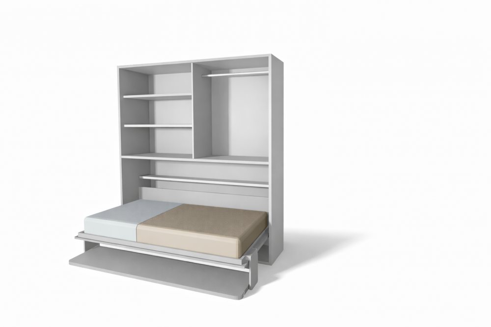 Lit escamotable horizontale portes lisses 90x190 cm bureau intégré pour matelas de 24cm hauteur 240cm