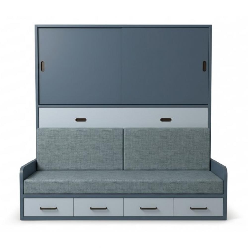 Lit escamotable horizontale 2 portes coulissantes 90 x 200 cm canapé tiroirs intégrés pour matelas de 24 cm hauteur 220 c