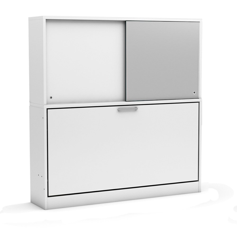 Lit escamotable horizontal avec surmeuble ACADEMY couchage 90x200cm blanc et gris